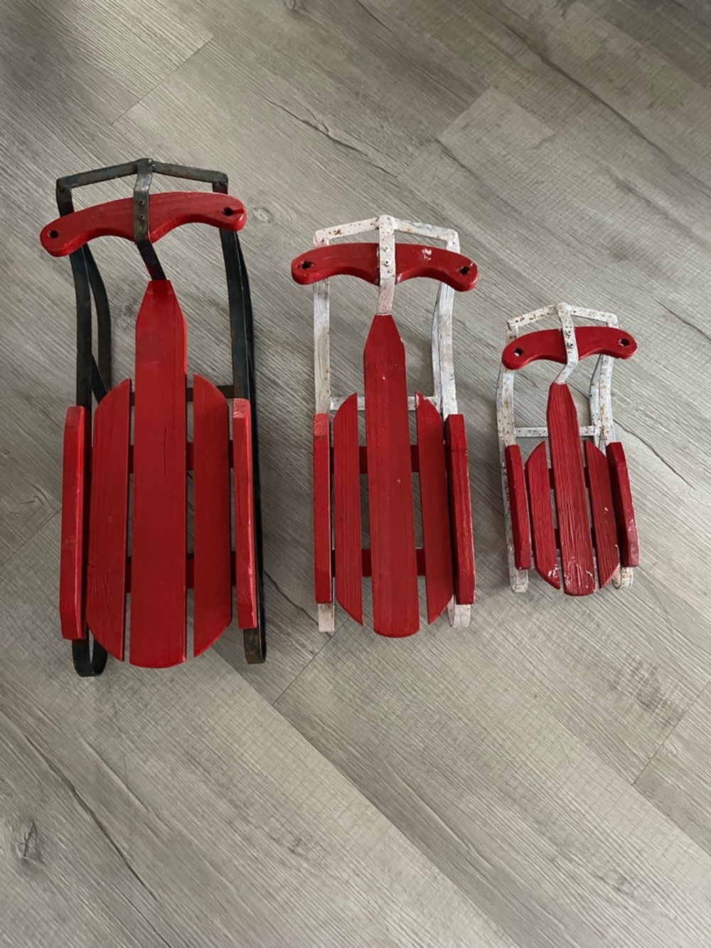 Set of 3 Decorative Red Wooden Sleds